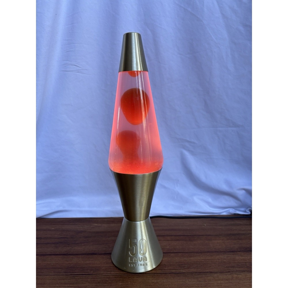 Lava‎ 50th Anniversary Lava Lamp 16.5" Gold Base Orange Pink Tested Working
